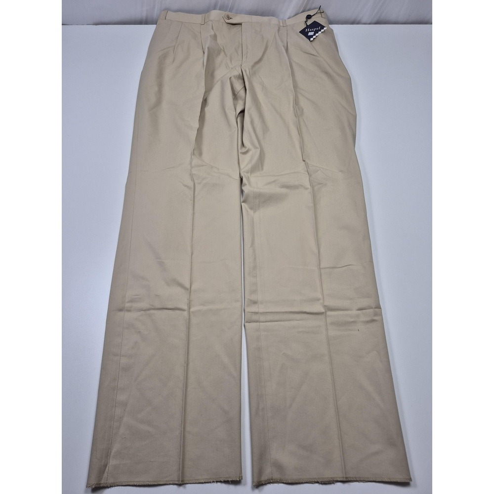 Haspel Dress Pants Mens 42x36 Beige Cotton Pleated Astor Classic Unhemmed NWT